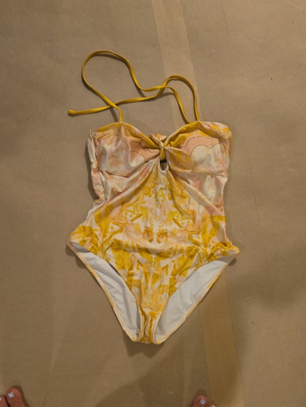 Zimmermann Yellow and White Patterned One-Piece Swimsuit